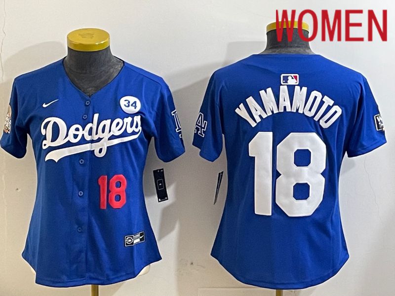 Women Los Angeles Dodgers #18 Yamamoto Blue Game 2024 Nike MLB Jersey style 11211->women mlb jersey->Women Jersey
